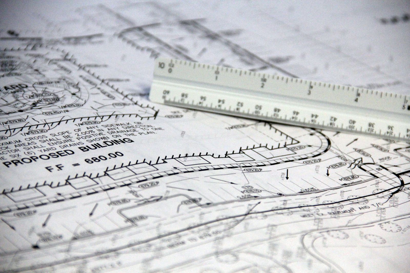Architectural drawings and scale ruler
